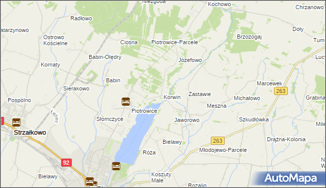 mapa Korwin gmina Słupca, Korwin gmina Słupca na mapie Targeo