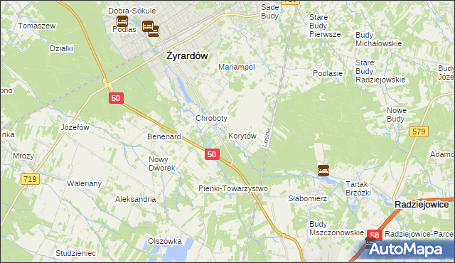 mapa Korytów gmina Radziejowice, Korytów gmina Radziejowice na mapie Targeo
