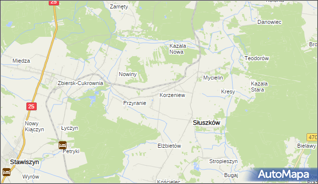 mapa Korzeniew, Korzeniew na mapie Targeo