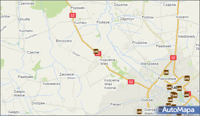 mapa Kościelna Wieś gmina Gołuchów, Kościelna Wieś gmina Gołuchów na mapie Targeo