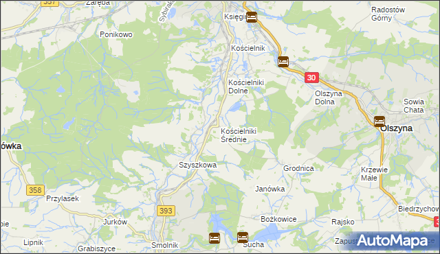 mapa Kościelniki Średnie, Kościelniki Średnie na mapie Targeo