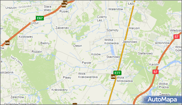 mapa Kosów gmina Lesznowola, Kosów gmina Lesznowola na mapie Targeo