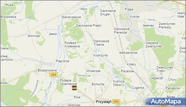 mapa Kostrzyna gmina Przystajń, Kostrzyna gmina Przystajń na mapie Targeo