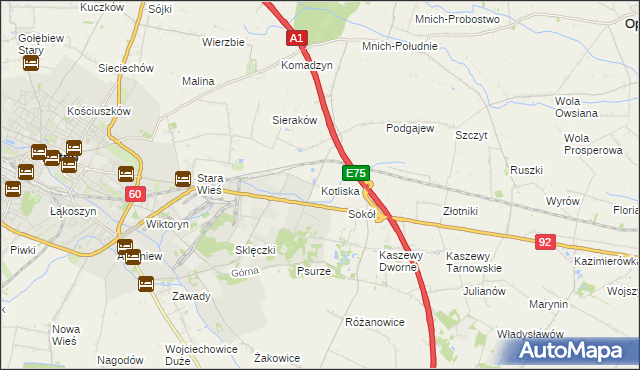 mapa Kotliska gmina Kutno, Kotliska gmina Kutno na mapie Targeo