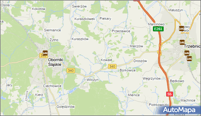 mapa Kowale gmina Oborniki Śląskie, Kowale gmina Oborniki Śląskie na mapie Targeo