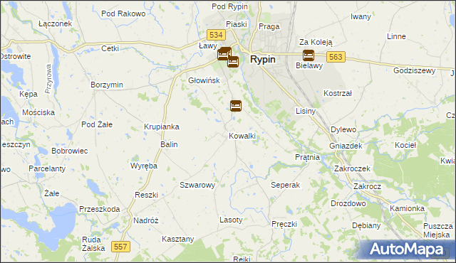 mapa Kowalki gmina Rypin, Kowalki gmina Rypin na mapie Targeo