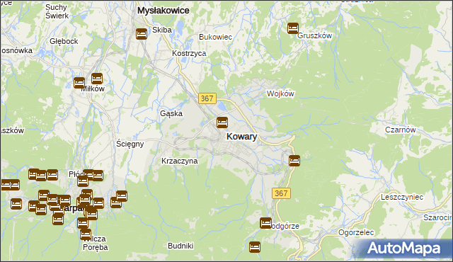 mapa Kowary powiat jeleniogórski, Kowary powiat jeleniogórski na mapie Targeo