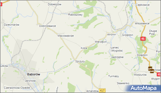 mapa Koza gmina Polska Cerekiew, Koza gmina Polska Cerekiew na mapie Targeo