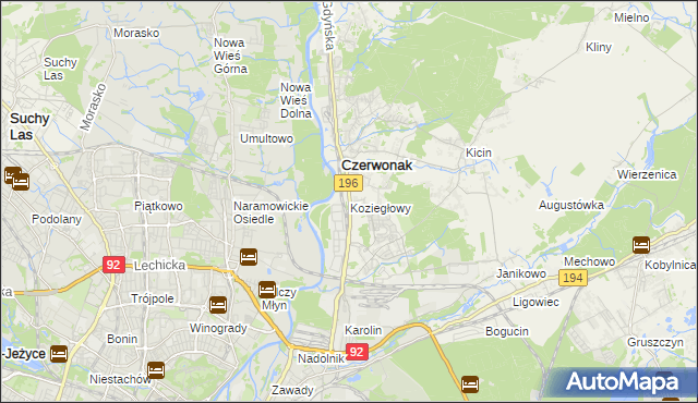 mapa Koziegłowy gmina Czerwonak, Koziegłowy gmina Czerwonak na mapie Targeo