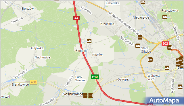 mapa Kozłów gmina Sośnicowice, Kozłów gmina Sośnicowice na mapie Targeo