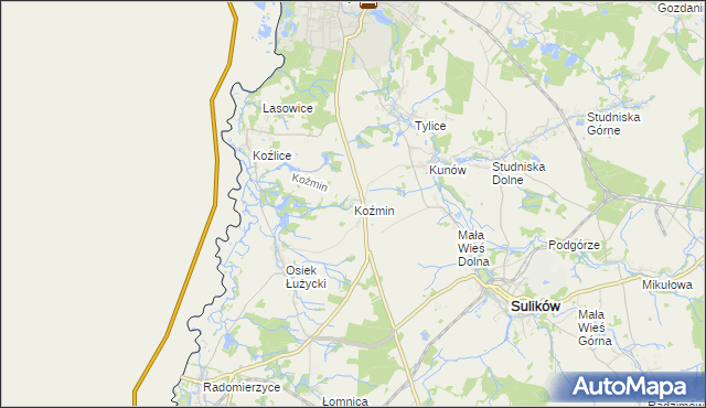 mapa Koźmin gmina Zgorzelec, Koźmin gmina Zgorzelec na mapie Targeo