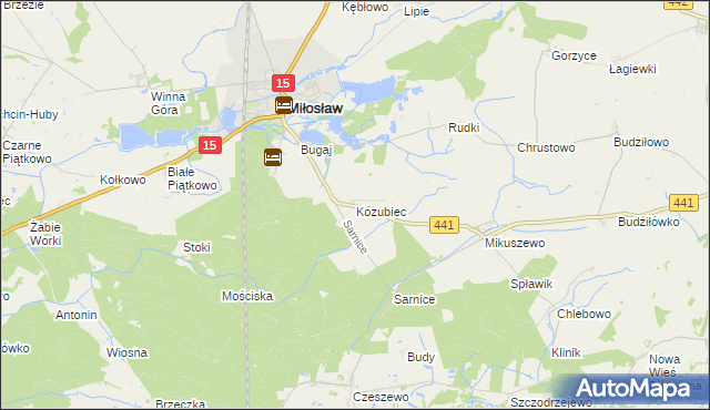 mapa Kozubiec gmina Miłosław, Kozubiec gmina Miłosław na mapie Targeo