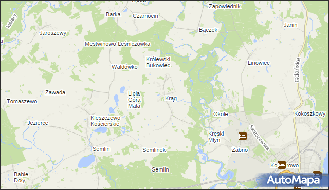 mapa Krąg gmina Starogard Gdański, Krąg gmina Starogard Gdański na mapie Targeo