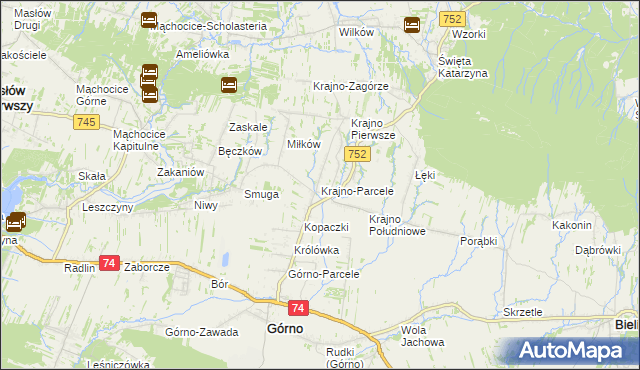 mapa Krajno-Parcele, Krajno-Parcele na mapie Targeo