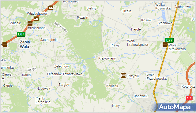 mapa Krakowiany gmina Nadarzyn, Krakowiany gmina Nadarzyn na mapie Targeo