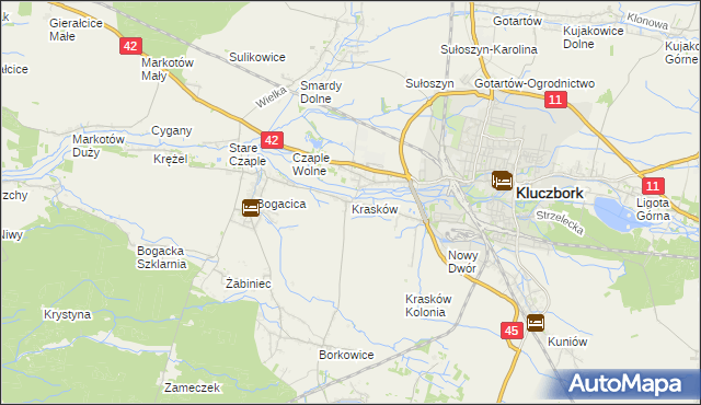 mapa Krasków gmina Kluczbork, Krasków gmina Kluczbork na mapie Targeo