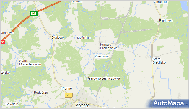 mapa Kraskowo gmina Młynary, Kraskowo gmina Młynary na mapie Targeo