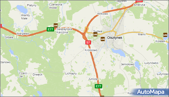 mapa Królikowo gmina Olsztynek, Królikowo gmina Olsztynek na mapie Targeo