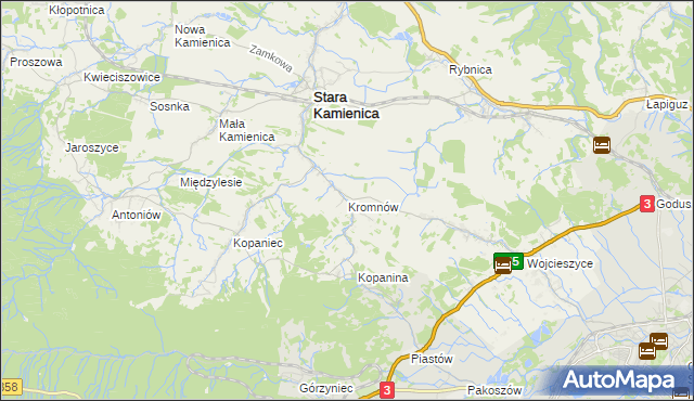 mapa Kromnów gmina Stara Kamienica, Kromnów gmina Stara Kamienica na mapie Targeo