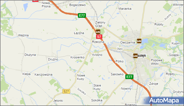 mapa Krosno gmina Pasłęk, Krosno gmina Pasłęk na mapie Targeo