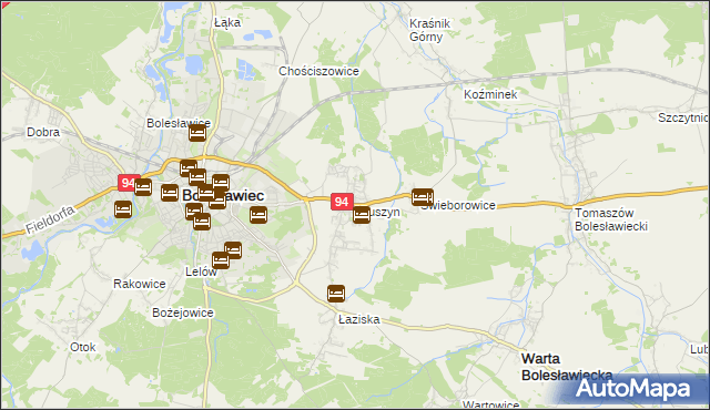 mapa Kruszyn gmina Bolesławiec, Kruszyn gmina Bolesławiec na mapie Targeo