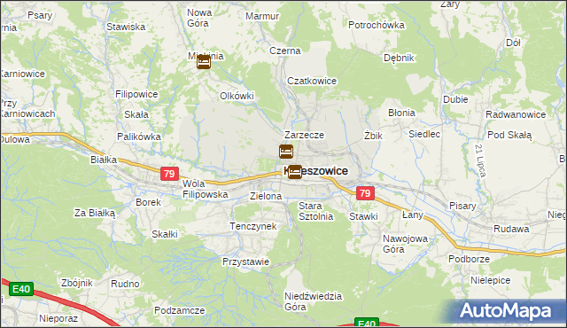 mapa Krzeszowice, Krzeszowice na mapie Targeo