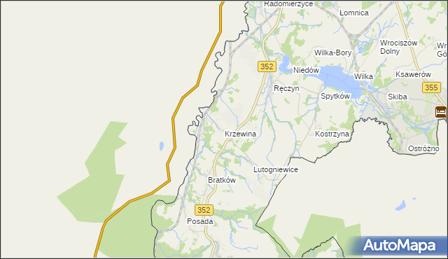 mapa Krzewina gmina Bogatynia, Krzewina gmina Bogatynia na mapie Targeo