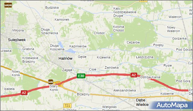 mapa Krzewina gmina Halinów, Krzewina gmina Halinów na mapie Targeo