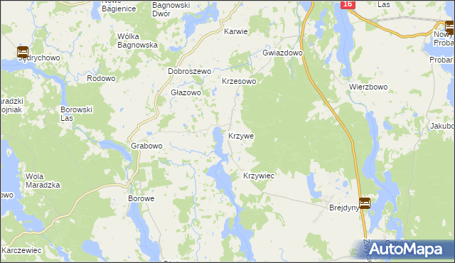 mapa Krzywe gmina Mrągowo, Krzywe gmina Mrągowo na mapie Targeo