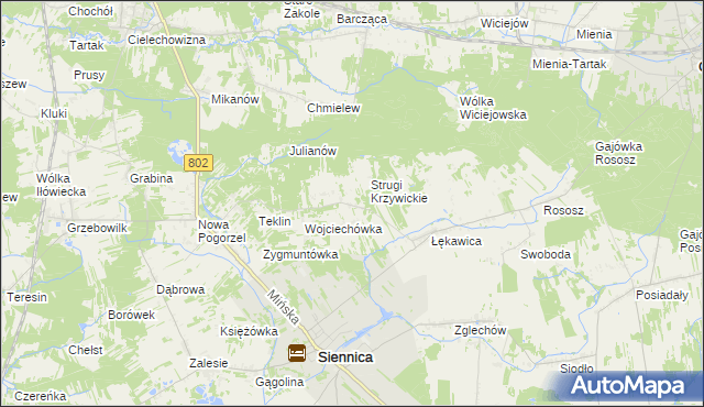 mapa Krzywica gmina Siennica, Krzywica gmina Siennica na mapie Targeo