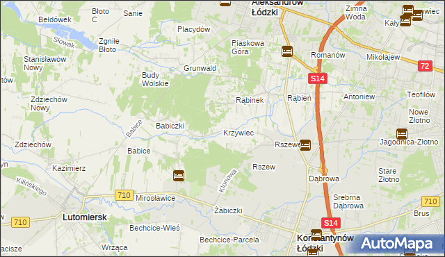 mapa Krzywiec gmina Aleksandrów Łódzki, Krzywiec gmina Aleksandrów Łódzki na mapie Targeo