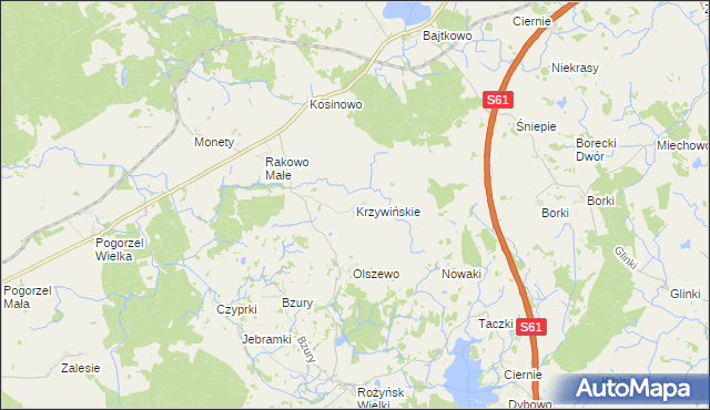 mapa Krzywińskie gmina Prostki, Krzywińskie gmina Prostki na mapie Targeo