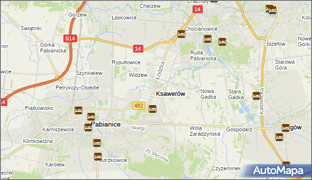 mapa Ksawerów powiat pabianicki, Ksawerów powiat pabianicki na mapie Targeo
