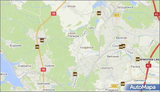 mapa Książenice gmina Czerwionka-Leszczyny, Książenice gmina Czerwionka-Leszczyny na mapie Targeo