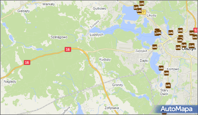 mapa Kudypy gmina Gietrzwałd, Kudypy gmina Gietrzwałd na mapie Targeo