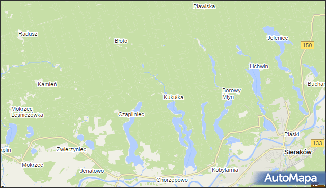mapa Kukułka gmina Sieraków, Kukułka gmina Sieraków na mapie Targeo