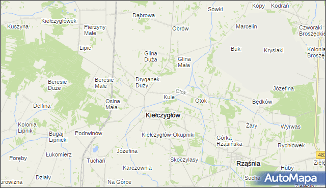mapa Kule gmina Kiełczygłów, Kule gmina Kiełczygłów na mapie Targeo