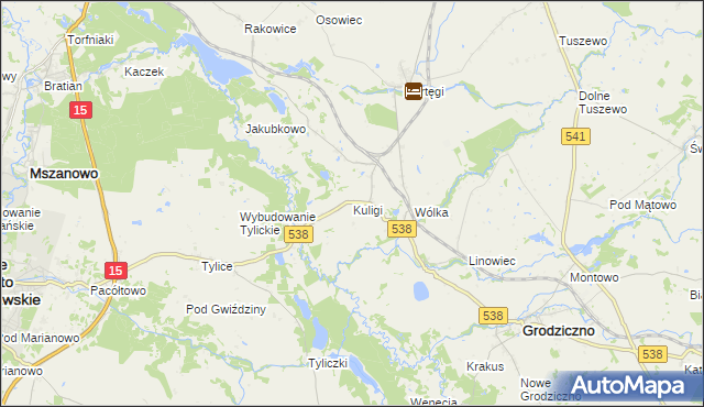 mapa Kuligi gmina Grodziczno, Kuligi gmina Grodziczno na mapie Targeo