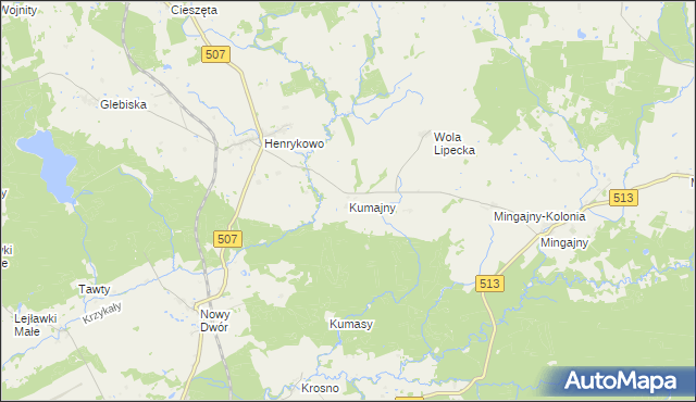 mapa Kumajny, Kumajny na mapie Targeo