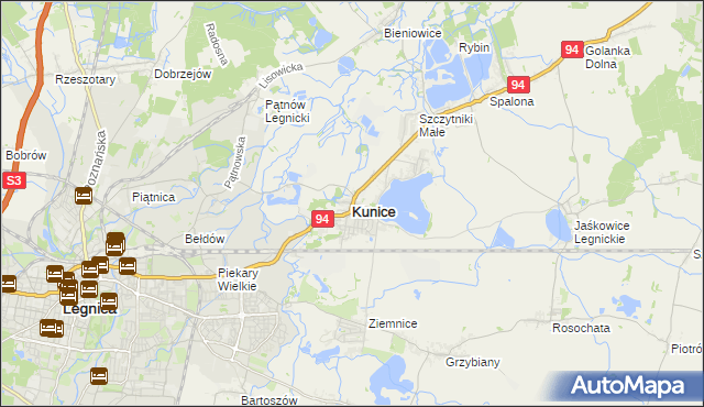 mapa Kunice powiat legnicki, Kunice powiat legnicki na mapie Targeo