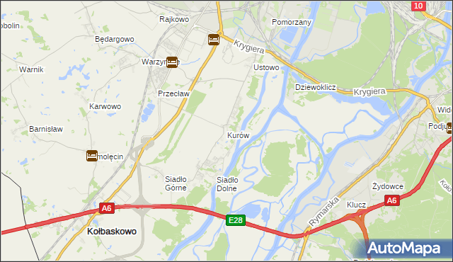 mapa Kurów gmina Kołbaskowo, Kurów gmina Kołbaskowo na mapie Targeo