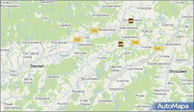 mapa Kurów gmina Stryszawa, Kurów gmina Stryszawa na mapie Targeo