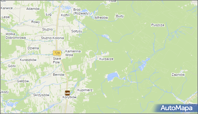 mapa Kurzacze gmina Gowarczów, Kurzacze gmina Gowarczów na mapie Targeo