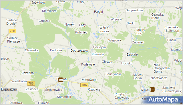 mapa Kuźniaki, Kuźniaki na mapie Targeo