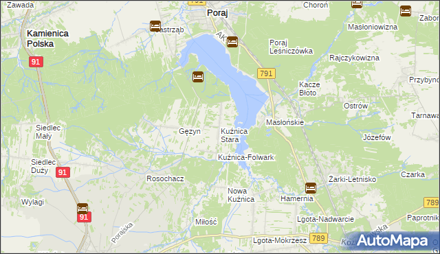 mapa Kuźnica Stara gmina Poraj, Kuźnica Stara gmina Poraj na mapie Targeo