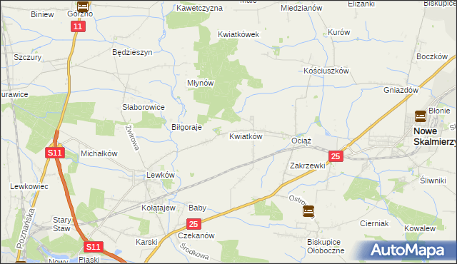 mapa Kwiatków gmina Ostrów Wielkopolski, Kwiatków gmina Ostrów Wielkopolski na mapie Targeo
