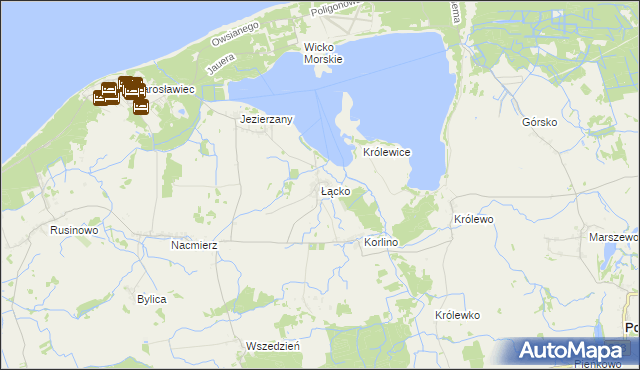 mapa Łącko gmina Postomino, Łącko gmina Postomino na mapie Targeo