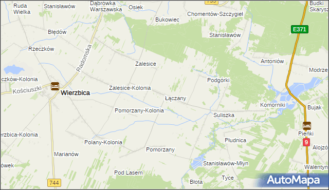 mapa Łączany gmina Wierzbica, Łączany gmina Wierzbica na mapie Targeo