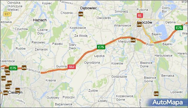 mapa Łączka gmina Dębowiec, Łączka gmina Dębowiec na mapie Targeo