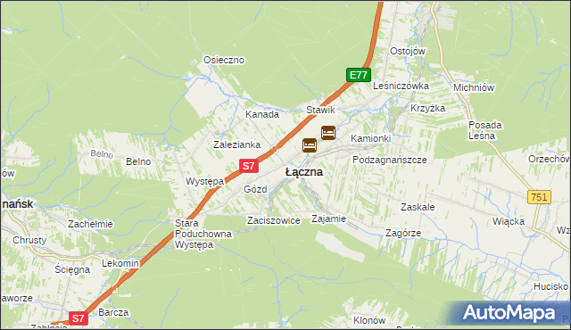 mapa Łączna powiat skarżyski, Łączna powiat skarżyski na mapie Targeo